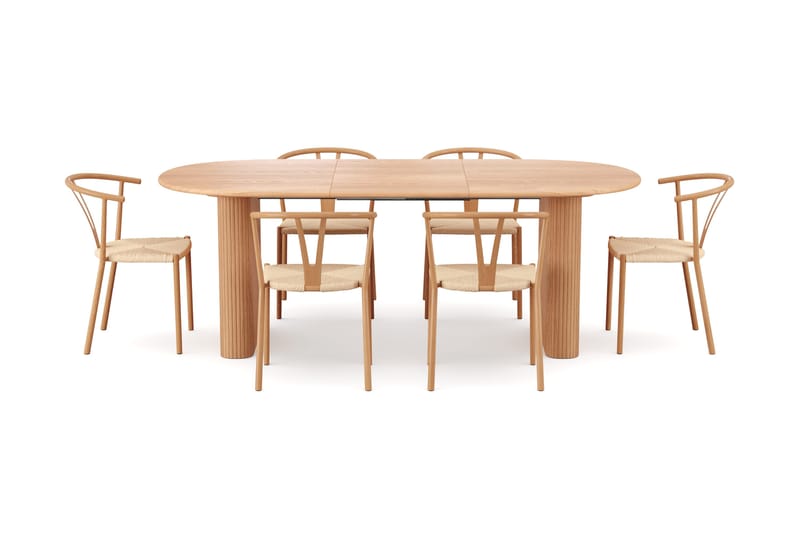 Noira spisegruppe udtræk 160-220 cm eg med 6 Elysia spisestole - Eg - Møbler - Borde - Spisebordssæt