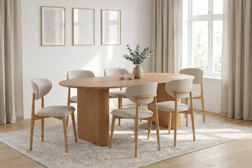 Noira spisegruppe udtræk 160-220 cm eg med 6 Molly spisestole - Eg - Møbler - Borde - Spisebordssæt
