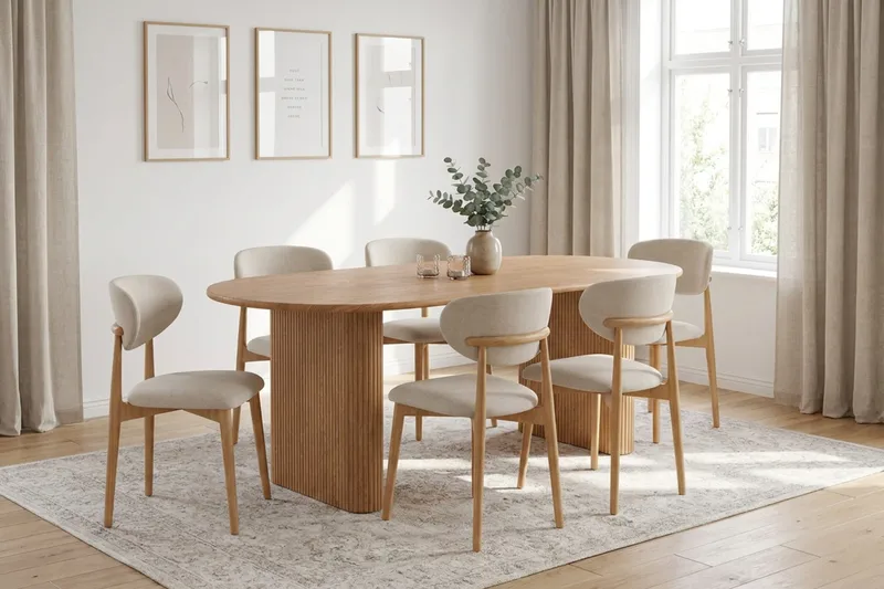 Noira spisegruppe udtræk 160-220 cm eg med 6 Molly spisestole - Eg - Møbler - Borde - Spisebordssæt
