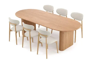 Noira spisegruppe udtræk 160-220 cm eg med 6 Molly spisestole - Eg - Møbler - Borde - Spisebordssæt