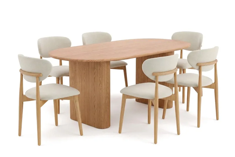 Noira spisegruppe udtræk 160-220 cm eg med 6 Molly spisestole, Eg