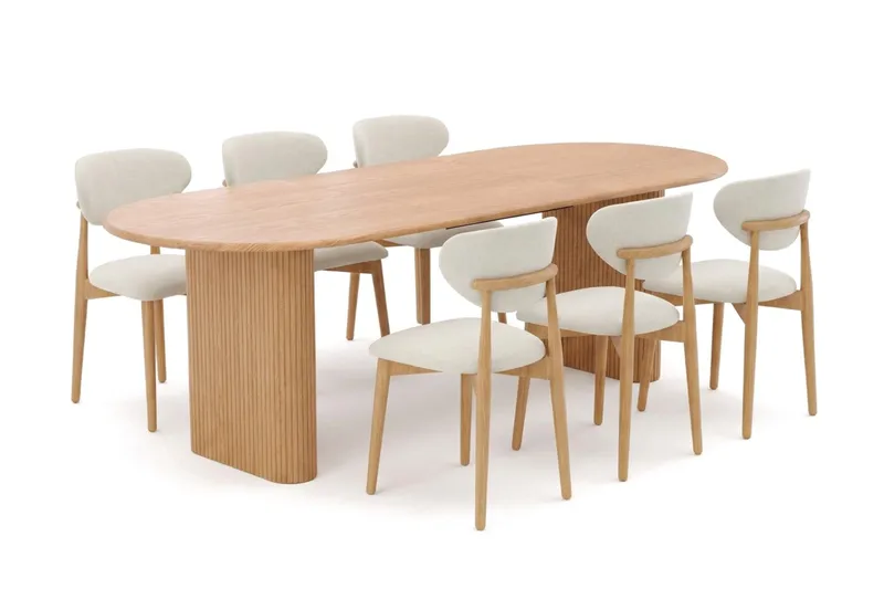 Noira spisegruppe udtræk 160-220 cm eg med 6 Molly spisestole - Eg - Møbler - Borde - Spisebordssæt