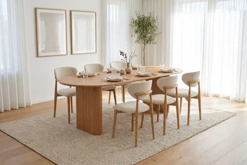 Noira spisegruppe udtræk 160-220 cm eg med 6 Molly spisestole - Eg - Møbler - Borde - Spisebordssæt