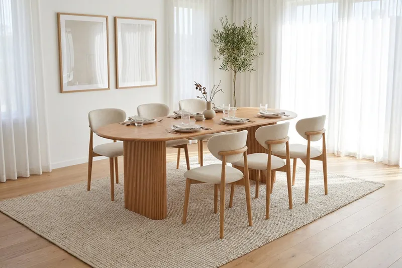 Noira spisegruppe udtræk 160-220 cm eg med 6 Molly spisestole - Eg - Møbler - Borde - Spisebordssæt