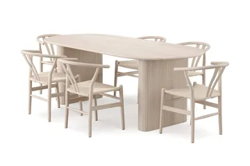 Noira Spisegruppe udtræk 160-220 cm Hvidlaseret med 6 Dastoori Spisestole