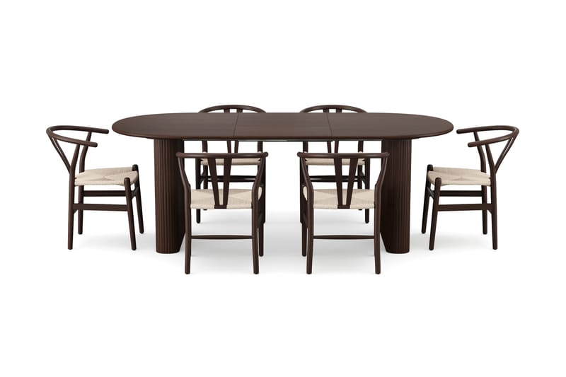 Noira Spisegruppe udtræk 160-220 cm Røget eg med 6 Dastoori Spisestole - Røget eg - Møbler - Borde - Spisebordssæt
