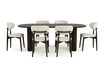 Noira spisegruppe udtræk 160-220 cm røget eg med 6 Molly spisestole - Røget eg - Møbler - Borde - Spisebordssæt