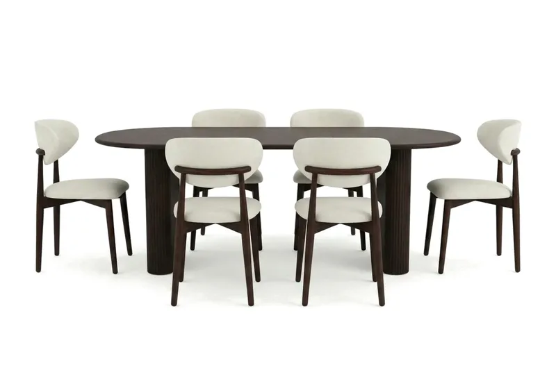 Noira spisegruppe udtræk 160-220 cm røget eg med 6 Molly spisestole - Røget eg - Møbler - Borde - Spisebordssæt