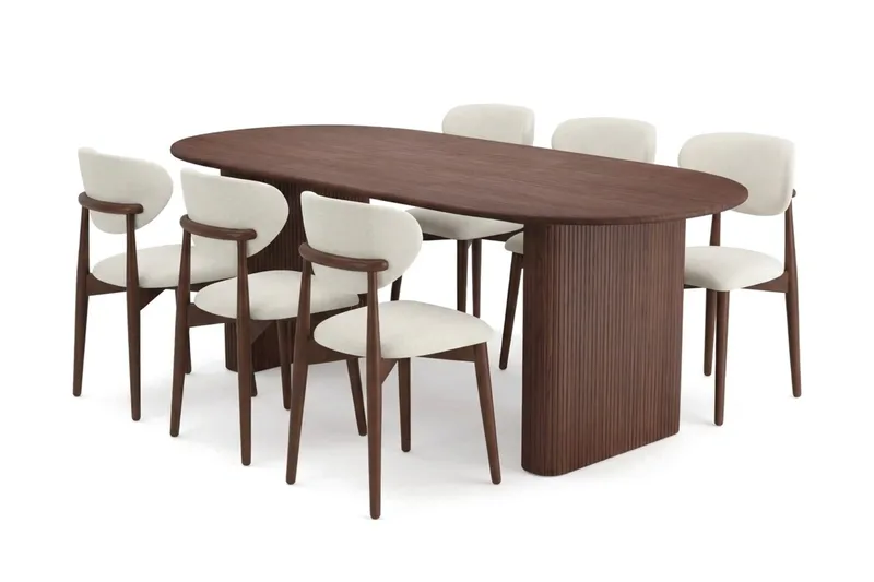 Noira spisegruppe udtræk 160-220 cm valnød med 6 Molly spisestole, Valnød