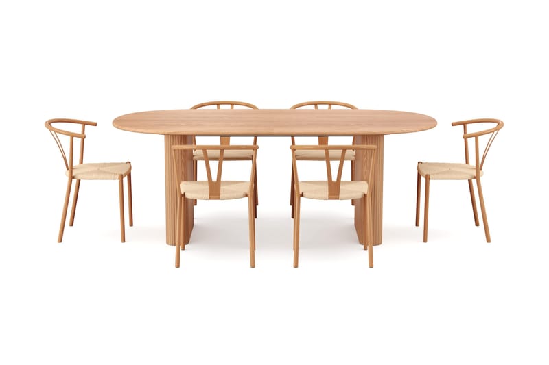 Noira spisegruppe udtræk 220-320 cm eg med 6 Elysia spisestole - Eg - Møbler - Borde - Spisebordssæt