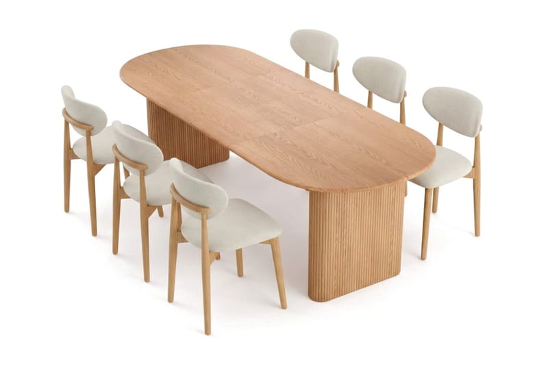 Noira spisegruppe udtræk 220-320 cm eg med 6 Molly spisestole - Eg - Møbler - Borde - Spisebordssæt