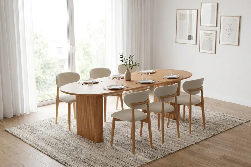 Noira spisegruppe udtræk 220-320 cm eg med 6 Molly spisestole - Eg - Møbler - Borde - Spisebordssæt