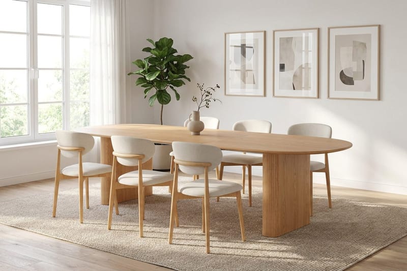 Noira spisegruppe udtræk 220-320 cm eg med 6 Molly spisestole - Eg - Møbler - Borde - Spisebordssæt