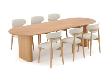 Noira spisegruppe udtræk 220-320 cm eg med 6 Molly spisestole - Eg - Møbler - Borde - Spisebordssæt