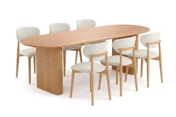 Noira spisegruppe udtræk 220-320 cm eg med 6 Molly spisestole - Eg - Møbler - Borde - Spisebordssæt