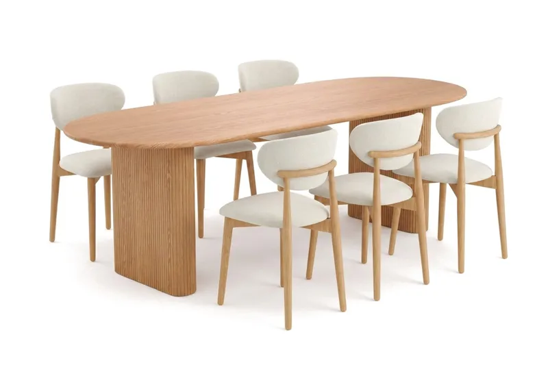 Noira spisegruppe udtræk 220-320 cm eg med 6 Molly spisestole, Eg