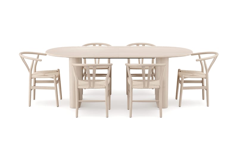 Noira Spisegruppe udtræk 220-320 cm Hvidlaseret med 6 Dastoori Spisestole - Hvidlaseret - Møbler - Borde - Spisebordssæt