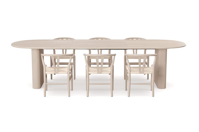 Noira Spisegruppe udtræk 220-320 cm Hvidlaseret med 6 Dastoori Spisestole - Hvidlaseret - Møbler - Borde - Spisebordssæt