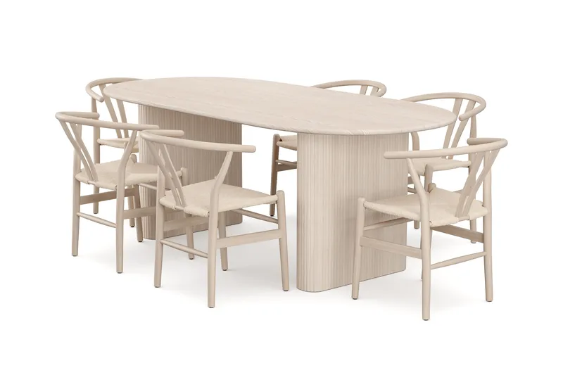 Noira Spisegruppe udtræk 220-320 cm Hvidlaseret med 6 Dastoori Spisestole, Hvidlaseret