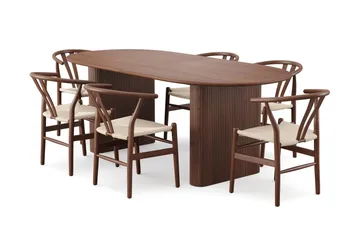 Noira Spisegruppe udtræk 220-320 cm Valnød med 6 Dastoori Spisestole