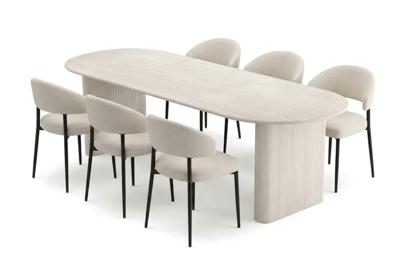Noira spisegruppe udtrækbar 220-320 cm hvidlaseret med 8 Sawako spisestole, Hvidlaseret