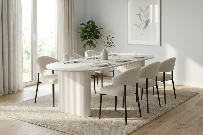 Noira spisegruppe udtrækbar 220-320 cm hvidlaseret med 8 Sawako spisestole - Hvidlaseret - Møbler - Borde - Spisebordssæt