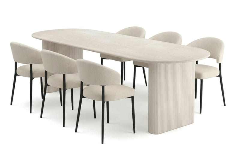 Noira spisegruppe udtrækbar 220-320 cm hvidlaseret med 8 Sawako spisestole - Hvidlaseret - Møbler - Borde - Spisebordssæt