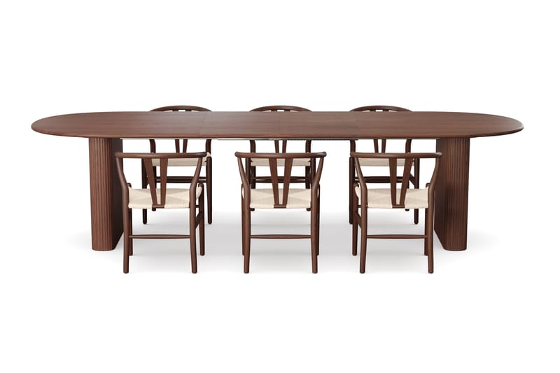 Noira spisegruppe udtrækbar 220-320 cm valnød med 6 Dastoori spisestole - Valnød - Møbler - Borde - Spisebordssæt