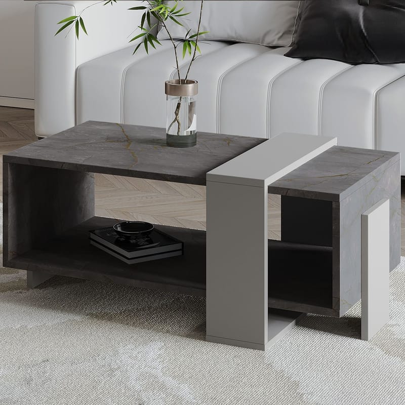 Norell Sofabord 90x40x49 cm - Gordion Marble og grå - Møbler - Borde - Sofabord