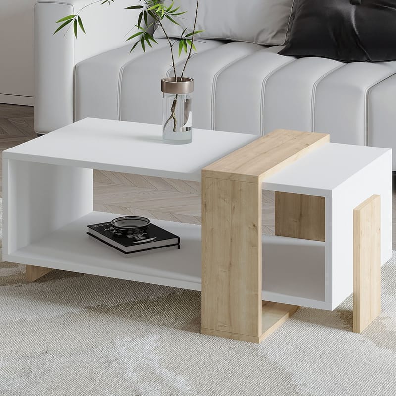 Norell Sofabord 90x40x49 cm - Hvid og safir-eg - Møbler - Borde - Sofabord