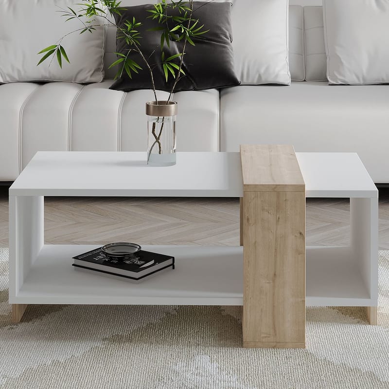 Norell Sofabord 90x40x49 cm - Hvid og safir-eg - Møbler - Borde - Sofabord