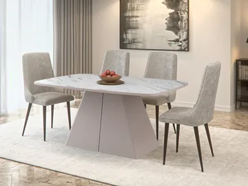 Novaj Spisebord udtrækkeligt 180-256 cm - beige, hvid marmor - Møbler - Borde - Spisebord og køkkenbord