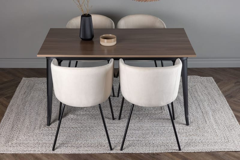 Ochovi Spisebord 140 cm med 4 Berit Armstole i Velour med Armlæn