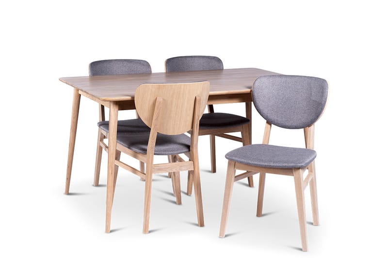 Odense Spisegruppe 140 cm med 4 Borgholm Stole i massivt træ - Natur - Møbler - Borde - Spisebordssæt
