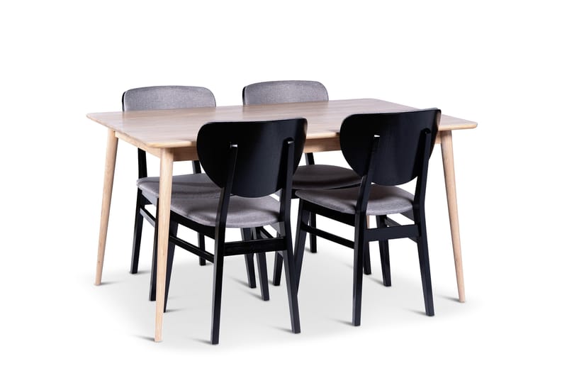 Odense Spisegruppe 140 cm med 4 Borgholm Stole i massivt træ - Natur/Sort - Møbler - Borde - Spisebordssæt