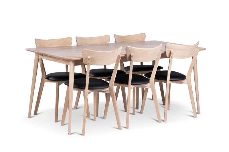 Odense Spisegruppe 180 cm med 6 Eksjø Stole i massivt træ, Natur