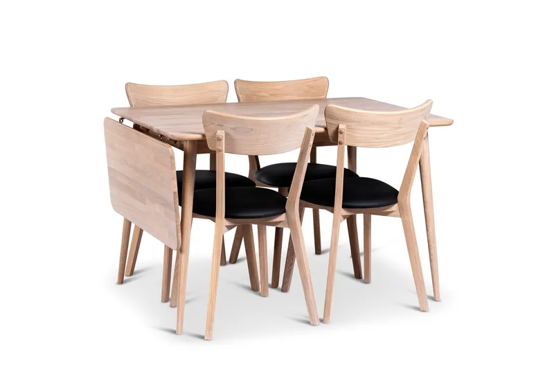 Odense Udtræksbar Spisegruppe 120-160 cm med 4 Eksjø Stole i massivt træ, Natur