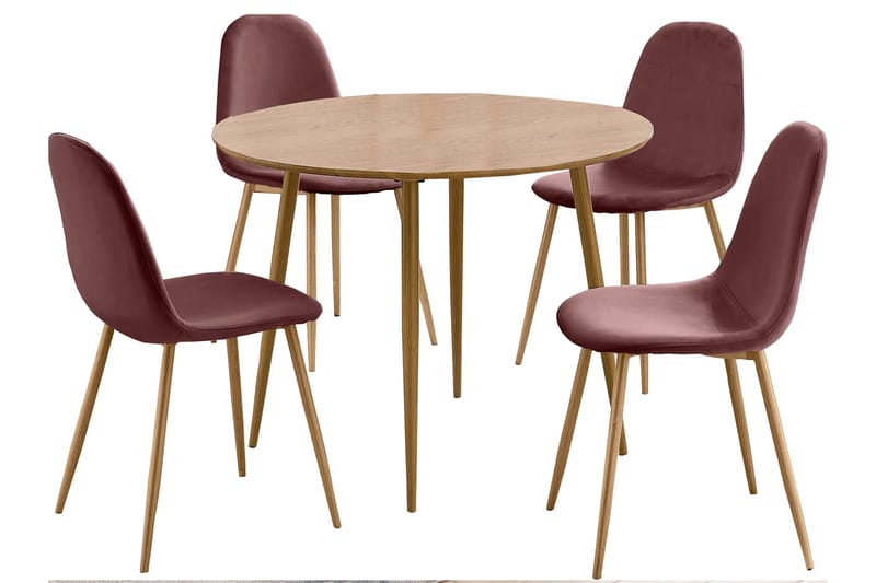 Oktoos Spisebordssæt 100 cm - Lyserød/Natur - Spisebordssæt