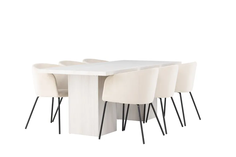Olga Spisegruppe 200 cm Rektangulær med 6 Berit stole - Beige - Møbler - Borde - Spisebordssæt