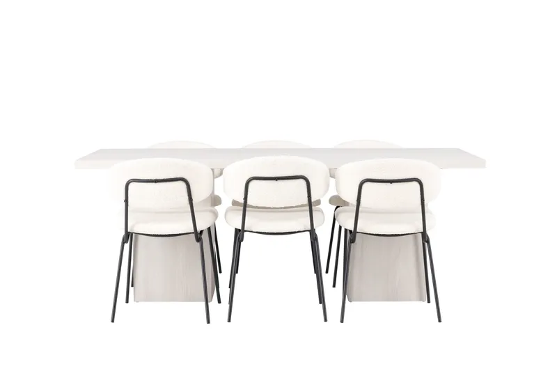 Olga Spisegruppe 200 cm Rektangulær med 6 Chico stole, Hvit