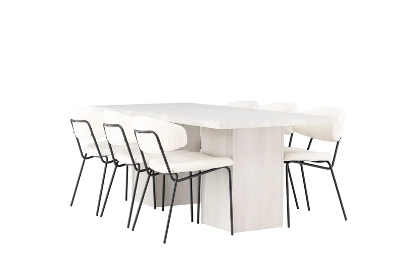 Olga Spisegruppe 200 cm Rektangulær med 6 Chico stole - Hvit - Møbler - Borde - Spisebordssæt