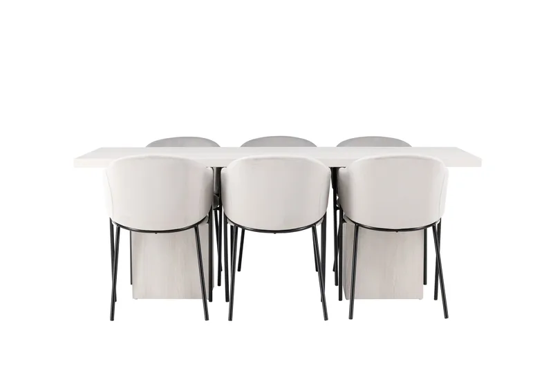 Olga Spisegruppe 200 cm Rektangulær med 6 Evelina stole, Hvit