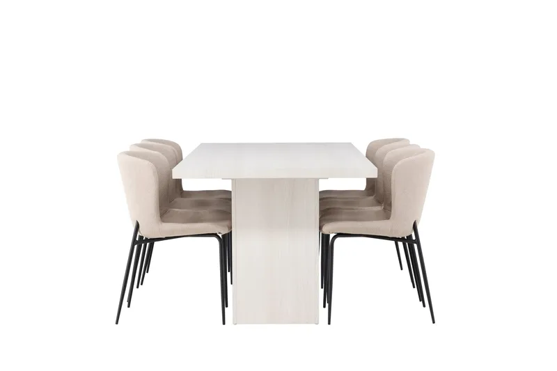 Olga Spisegruppe 200 cm Rektangulær med 6 Modesto stole - Beige - Møbler - Borde - Spisebordssæt