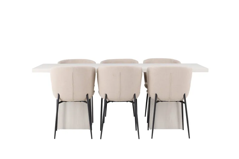Olga Spisegruppe 200 cm Rektangulær med 6 Modesto stole - Beige - Møbler - Borde - Spisebordssæt