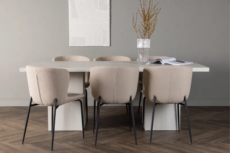 Olga Spisegruppe 200 cm Rektangulær med 6 Modesto stole - Beige - Møbler - Borde - Spisebordssæt