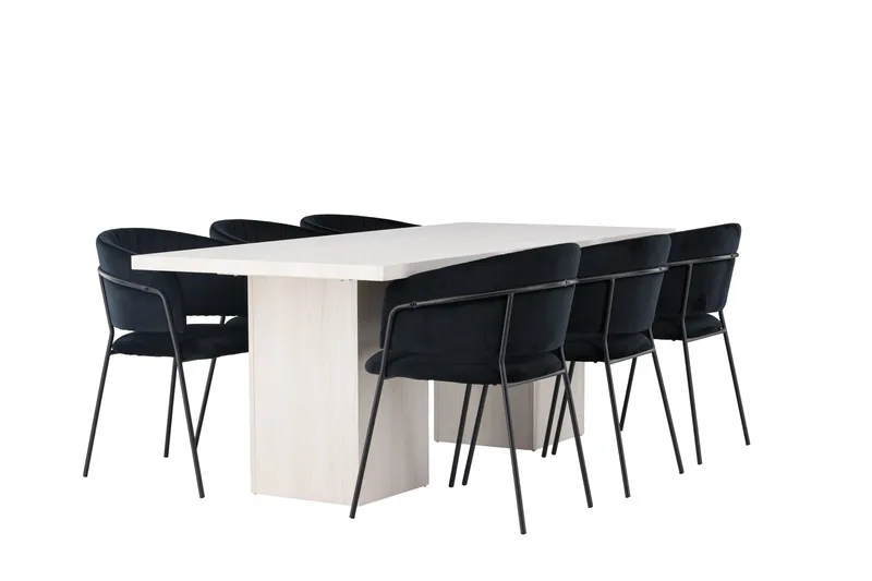 Olga Spisegruppe 200 cm Rektangulær med 6 Selma stole - Svart - Møbler - Borde - Spisebordssæt