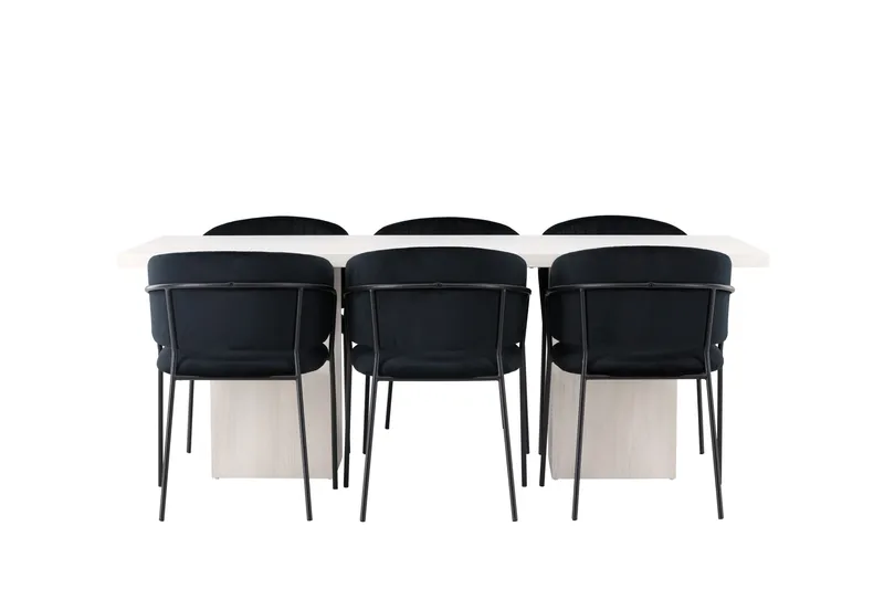 Olga Spisegruppe 200 cm Rektangulær med 6 Selma stole, Svart