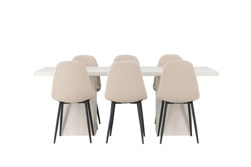 Olga Spisegruppe 200 cm Rektangulær med 6 Polar stole - Beige - Møbler - Borde - Spisebordssæt