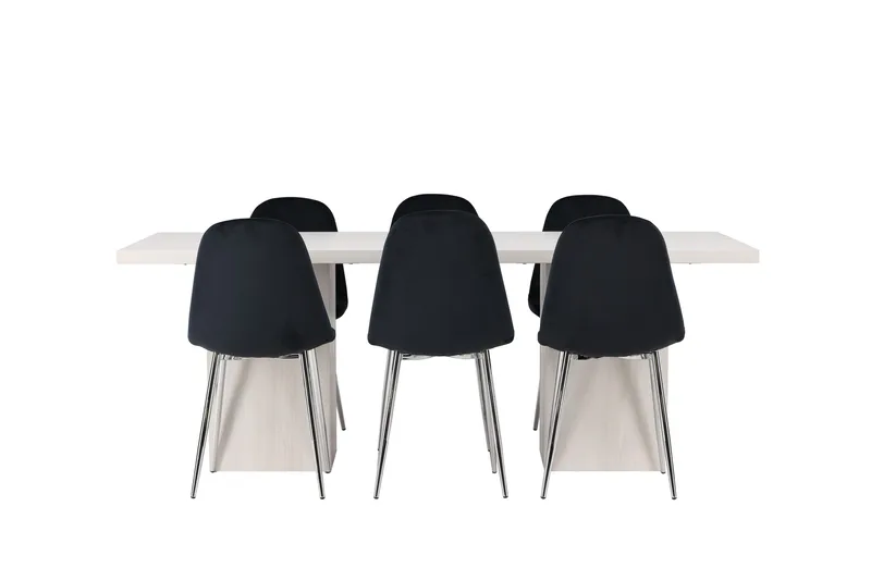 Olga Spisegruppe 200 cm Rektangulær med 6 Polar stole, Svart