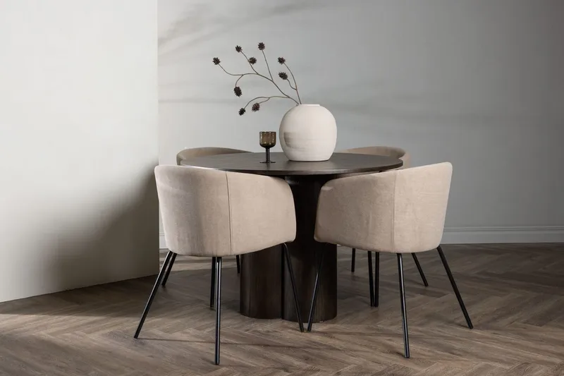 Olivero Spisebord 110 cm Rundt med 4 Berit Armstole med Armlæn